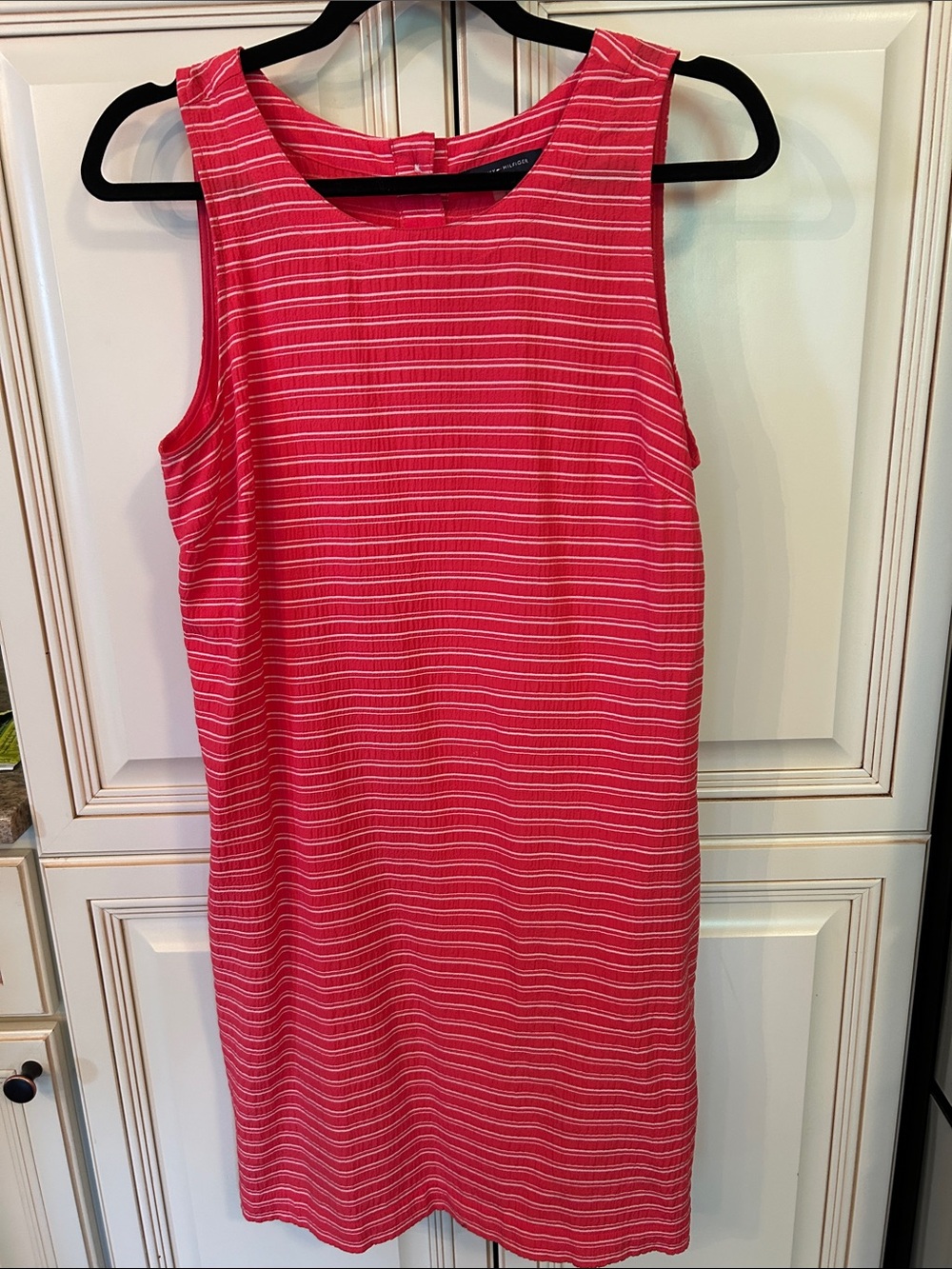 Adorable Tommy Hilfiger Sleeveless Coral Striped Shift Dress.